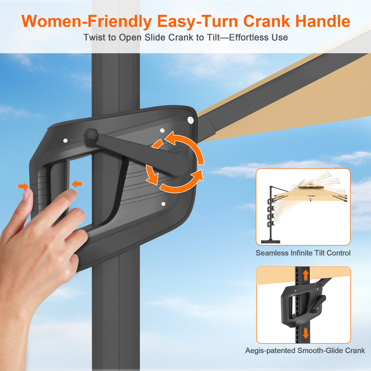 Patioslife Aegis Pro All-weather Cantilever Parasol with LED Lights, Reinforced & Powder-Coated Aluminium Ribs and Pole — Perfect for Garden & Patio