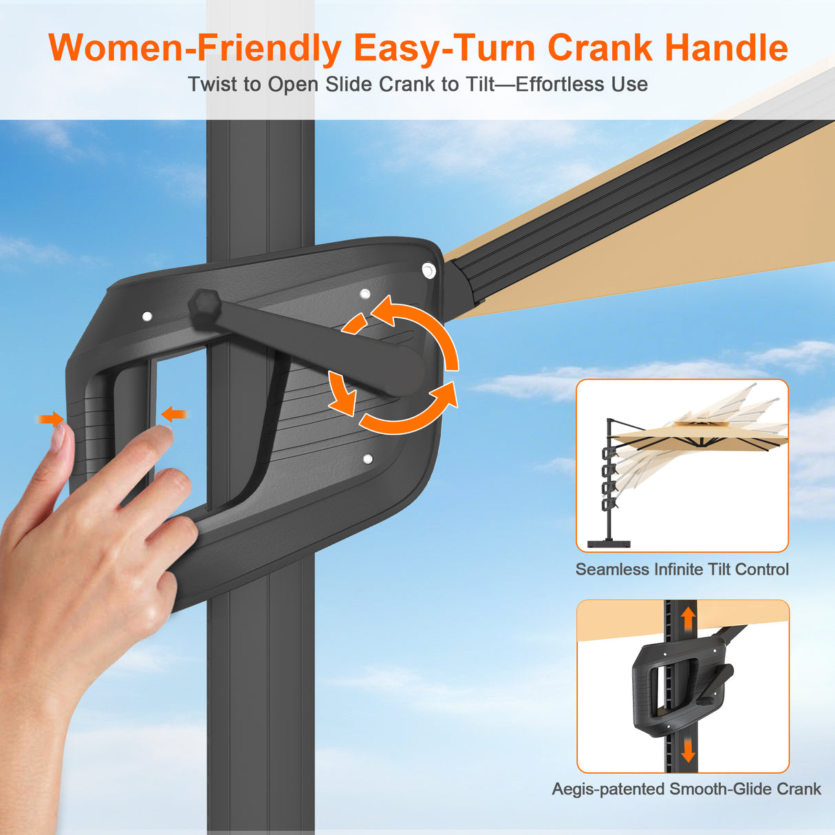 Patioslife Aegis Pro All-weather Cantilever Parasol , Reinforced & Powder-Coated Aluminium Ribs and Pole — Perfect for Garden & Patio