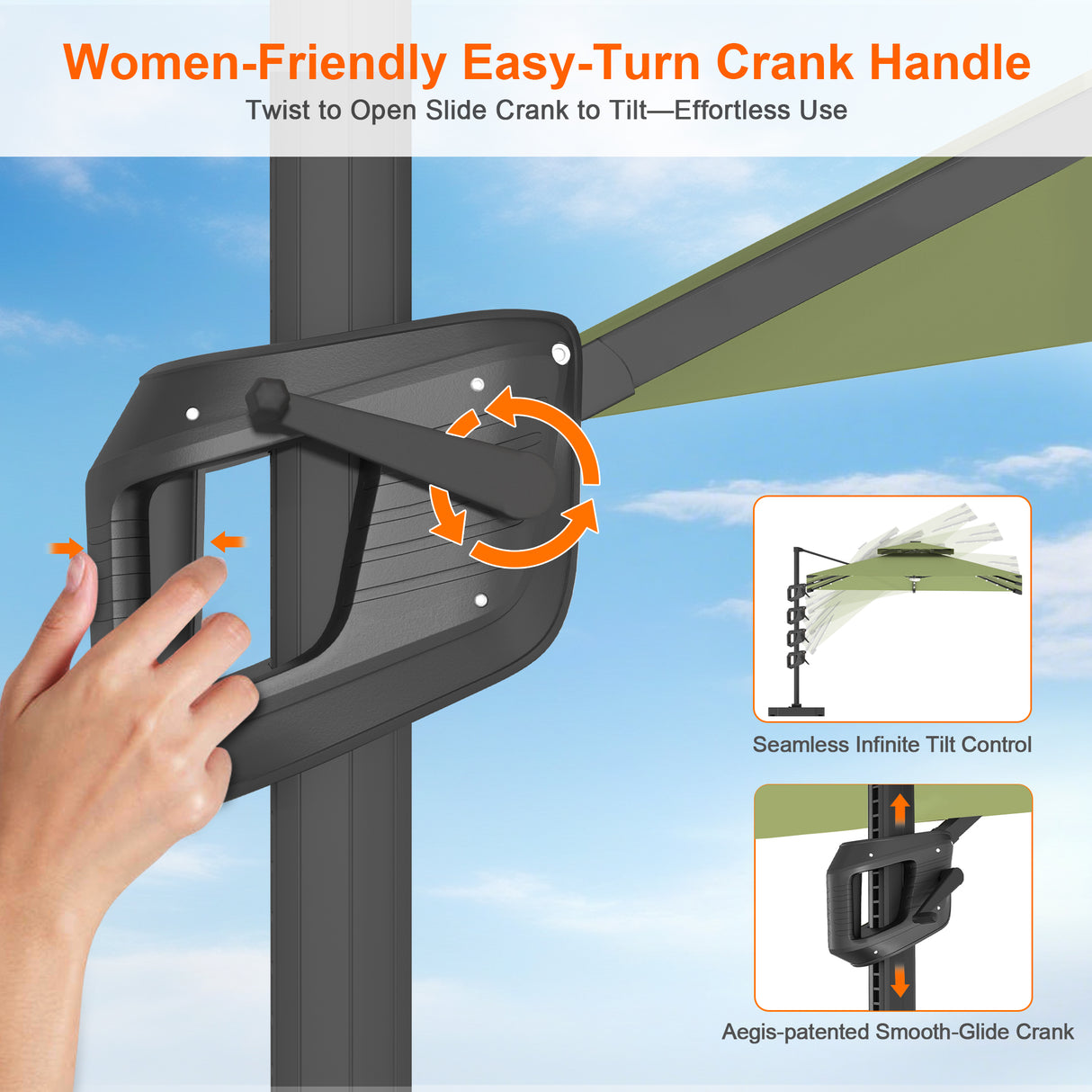 Patioslife Aegis Pro All-weather Cantilever Parasol with LED Lights, Reinforced & Powder-Coated Aluminium Ribs and Pole — Perfect for Garden & Patio