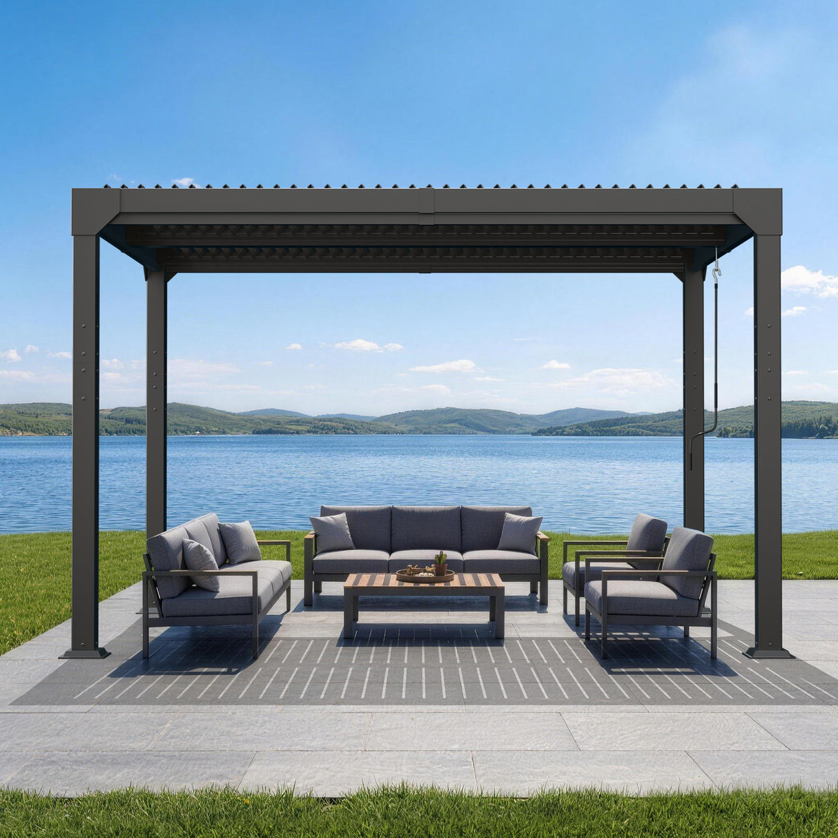 Patioslife Atlantic Premium Louvered Pergola with Adjustable Roof Panels, Integrated Gutter System & Freestanding All-Weather Outdoor Shelter for Patio, Deck & Poolside