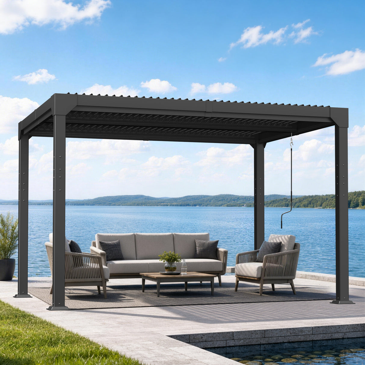 Patioslife Atlantic Premium Louvered Pergola with Adjustable Roof Panels, Integrated Gutter System & Freestanding All-Weather Outdoor Shelter for Patio, Deck & Poolside