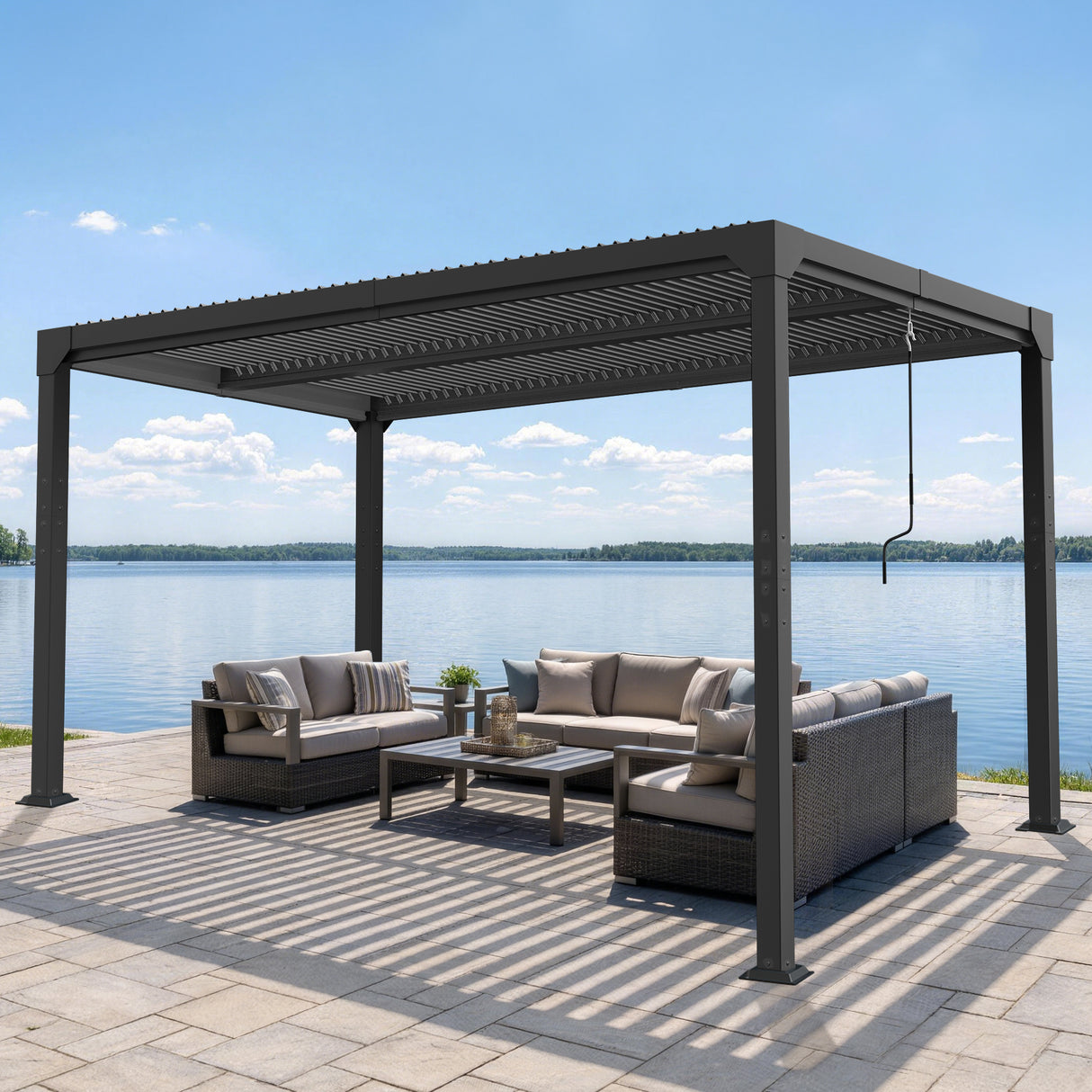 Patioslife Atlantic Premium Louvered Pergola with Adjustable Roof Panels, Integrated Gutter System & Freestanding All-Weather Outdoor Shelter for Patio, Deck & Poolside