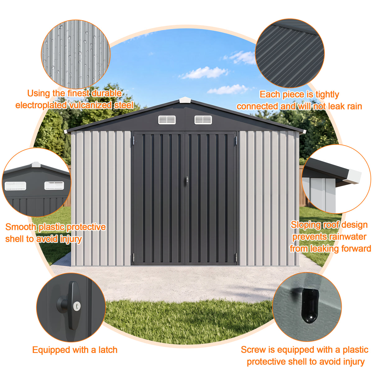 Patioslife YardVault Pro Galvanised Steel Metal Garden Shed with Window, Rust-Resistant Outdoor Tool Shed