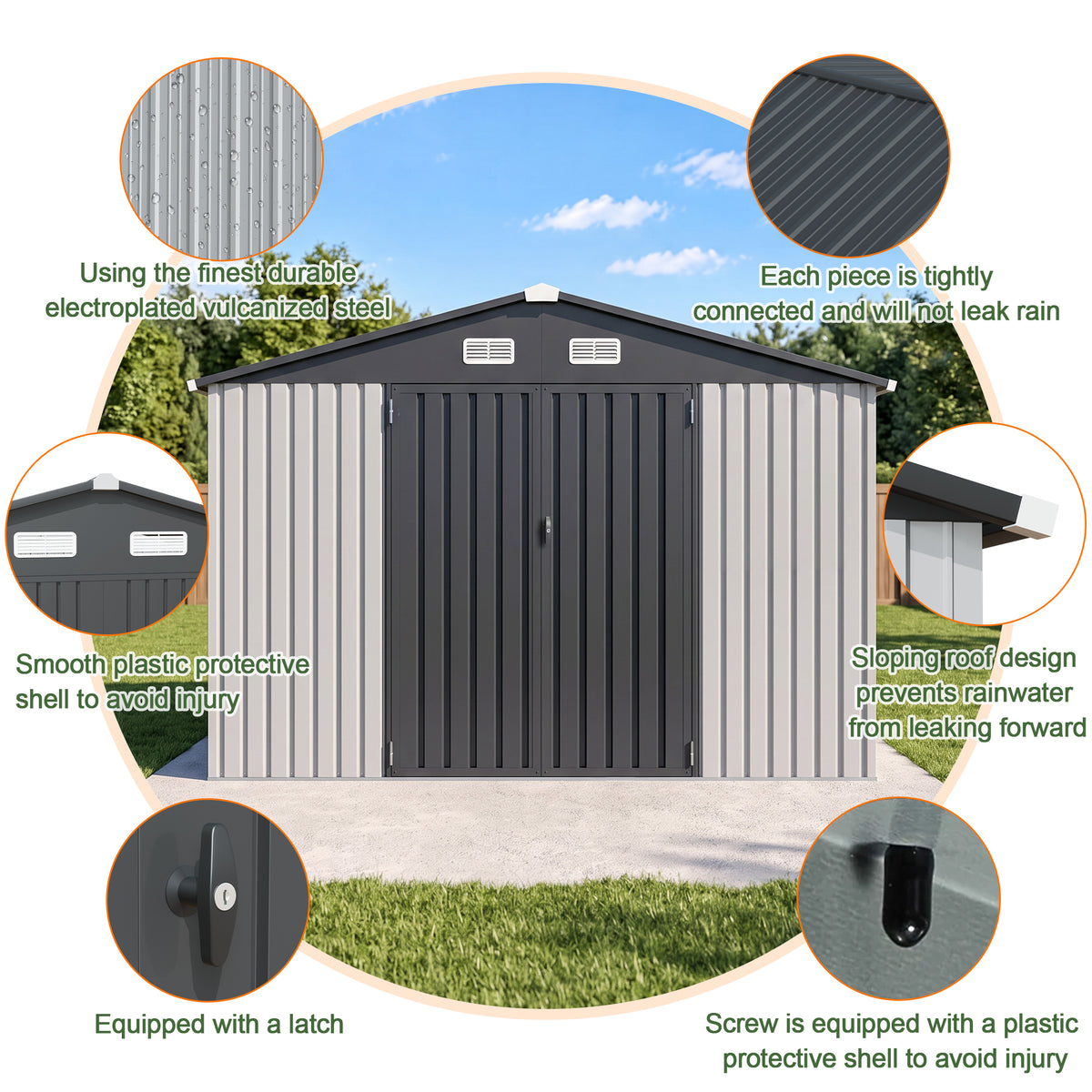 Patioslife YardVault Pro Galvanised Steel Metal Garden Shed with Window, Rust-Resistant Outdoor Tool Shed