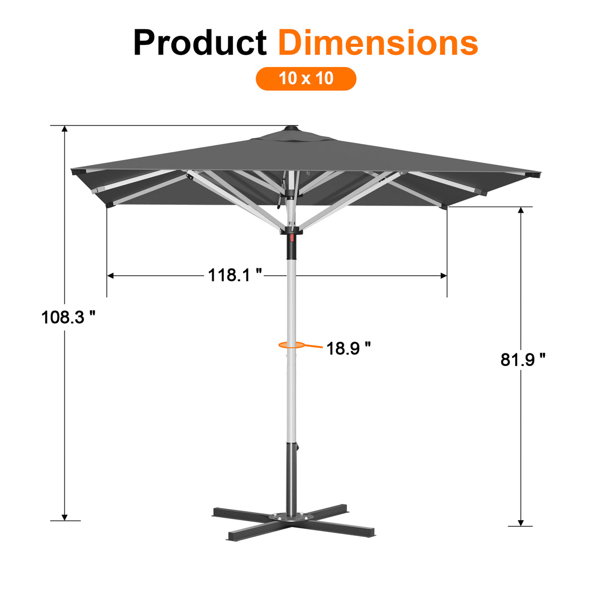 Patioslife Garden Parasol — Square & Round | Heavy-Duty Aluminium Pole, Double Vent Canopy | 2.7m, 3m & 3.35m
