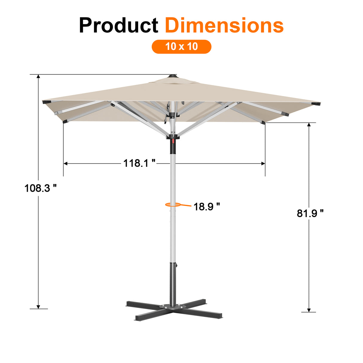 Patioslife Garden Parasol — Square & Round | Heavy-Duty Aluminium Pole, Double Vent Canopy | 2.7m, 3m & 3.35m
