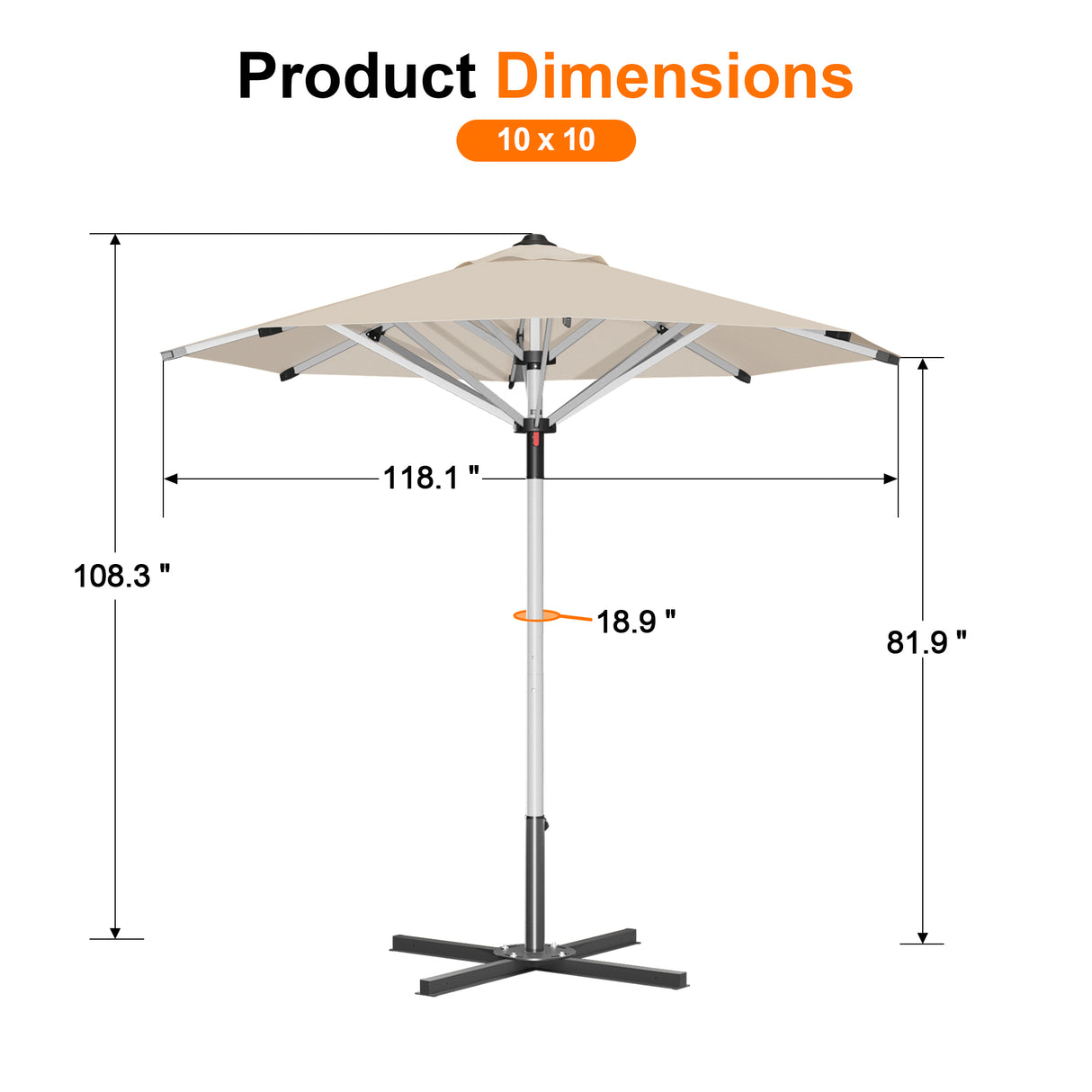 Patioslife Garden Parasol — Square & Round | Heavy-Duty Aluminium Pole, Double Vent Canopy | 2.7m, 3m & 3.35m