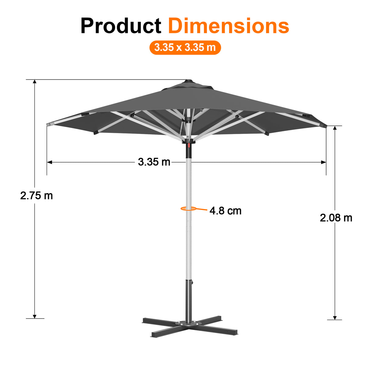 Patioslife Garden Parasol — Square & Round | Heavy-Duty Aluminium Pole, Double Vent Canopy | 2.7m, 3m & 3.35m