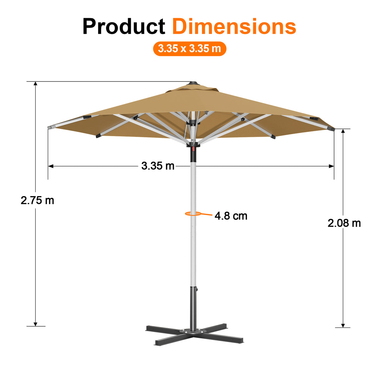 Patioslife Garden Parasol — Square & Round | Heavy-Duty Aluminium Pole, Double Vent Canopy | 2.7m, 3m & 3.35m