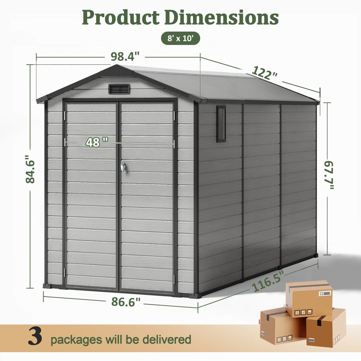 Patioslife YardVault Resin Garden Storage Shed with Bulid-in Floor, Lock & Window