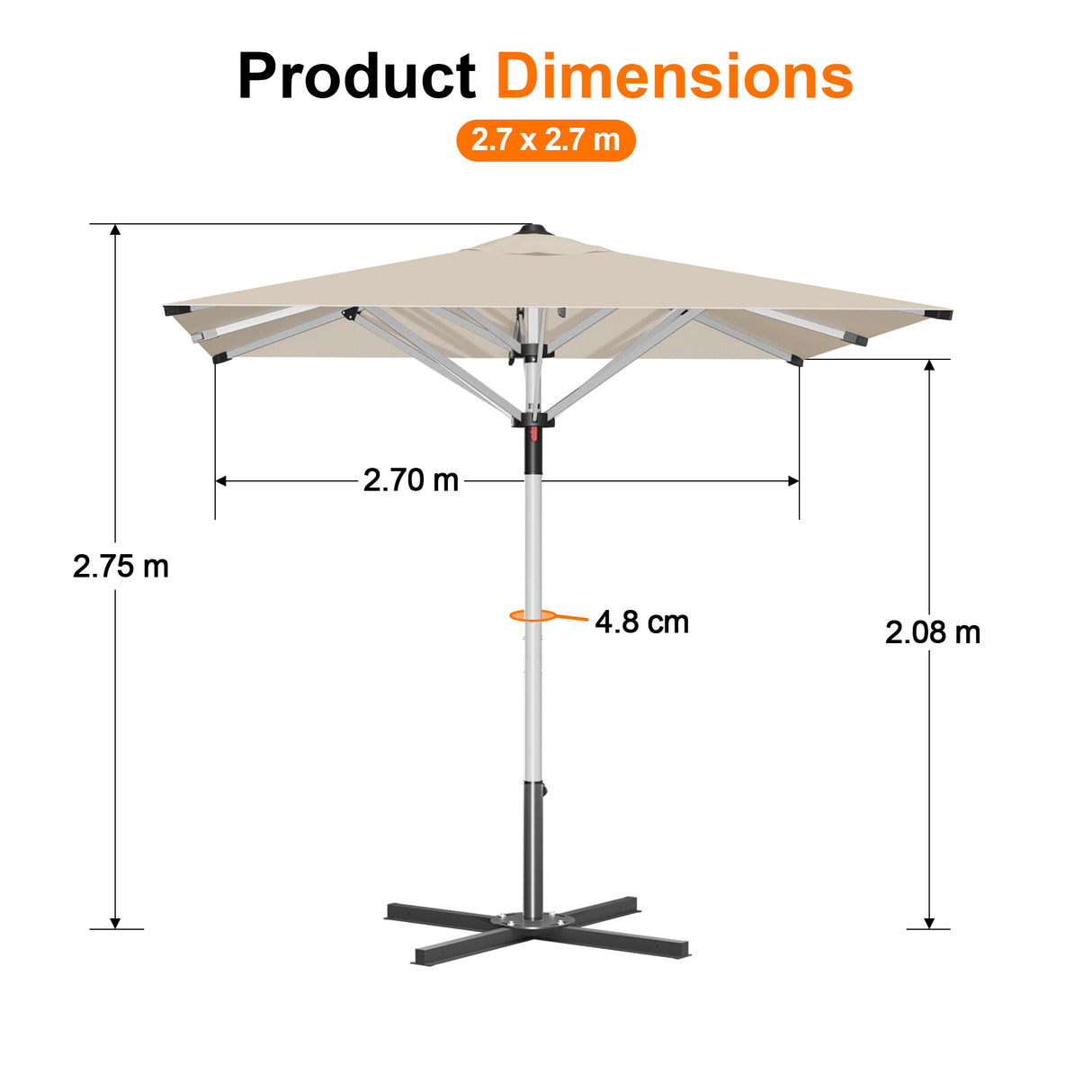 Patioslife Garden Parasol — Square & Round | Heavy-Duty Aluminium Pole, Double Vent Canopy | 2.7m, 3m & 3.35m