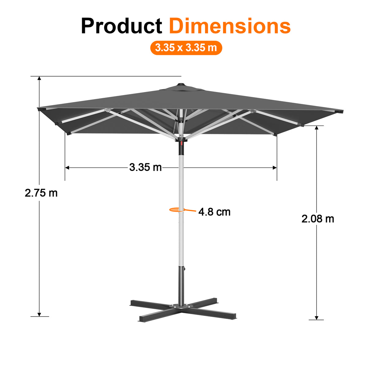 Patioslife Garden Parasol — Square & Round | Heavy-Duty Aluminium Pole, Double Vent Canopy | 2.7m, 3m & 3.35m