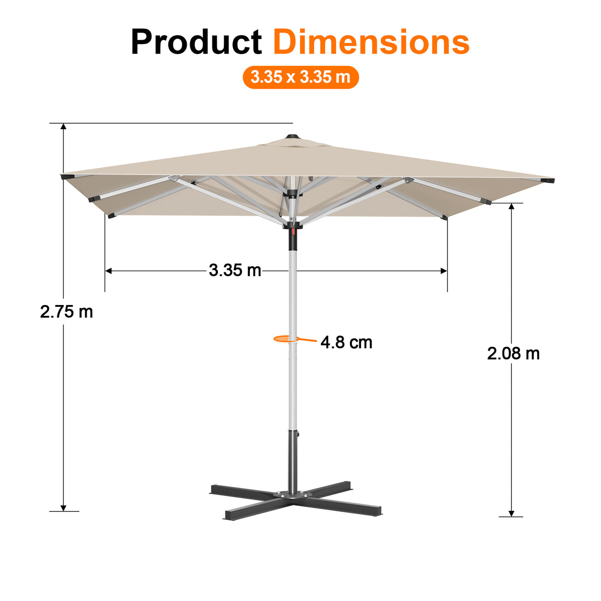 Patioslife Garden Parasol — Square & Round | Heavy-Duty Aluminium Pole, Double Vent Canopy | 2.7m, 3m & 3.35m