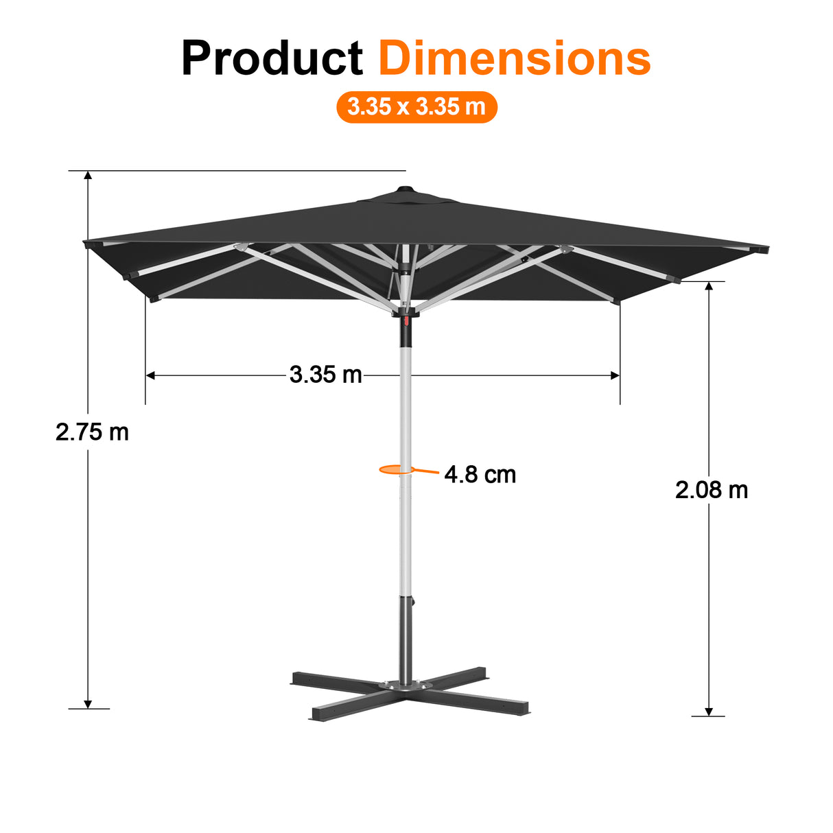 Patioslife Garden Parasol — Square & Round | Heavy-Duty Aluminium Pole, Double Vent Canopy | 2.7m, 3m & 3.35m