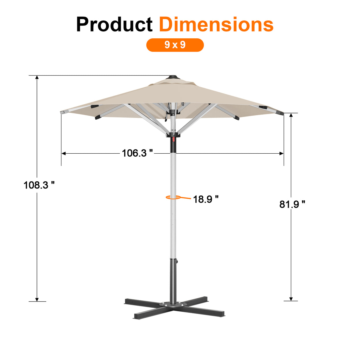 Patioslife Garden Parasol — Square & Round | Heavy-Duty Aluminium Pole, Double Vent Canopy | 2.7m, 3m & 3.35m