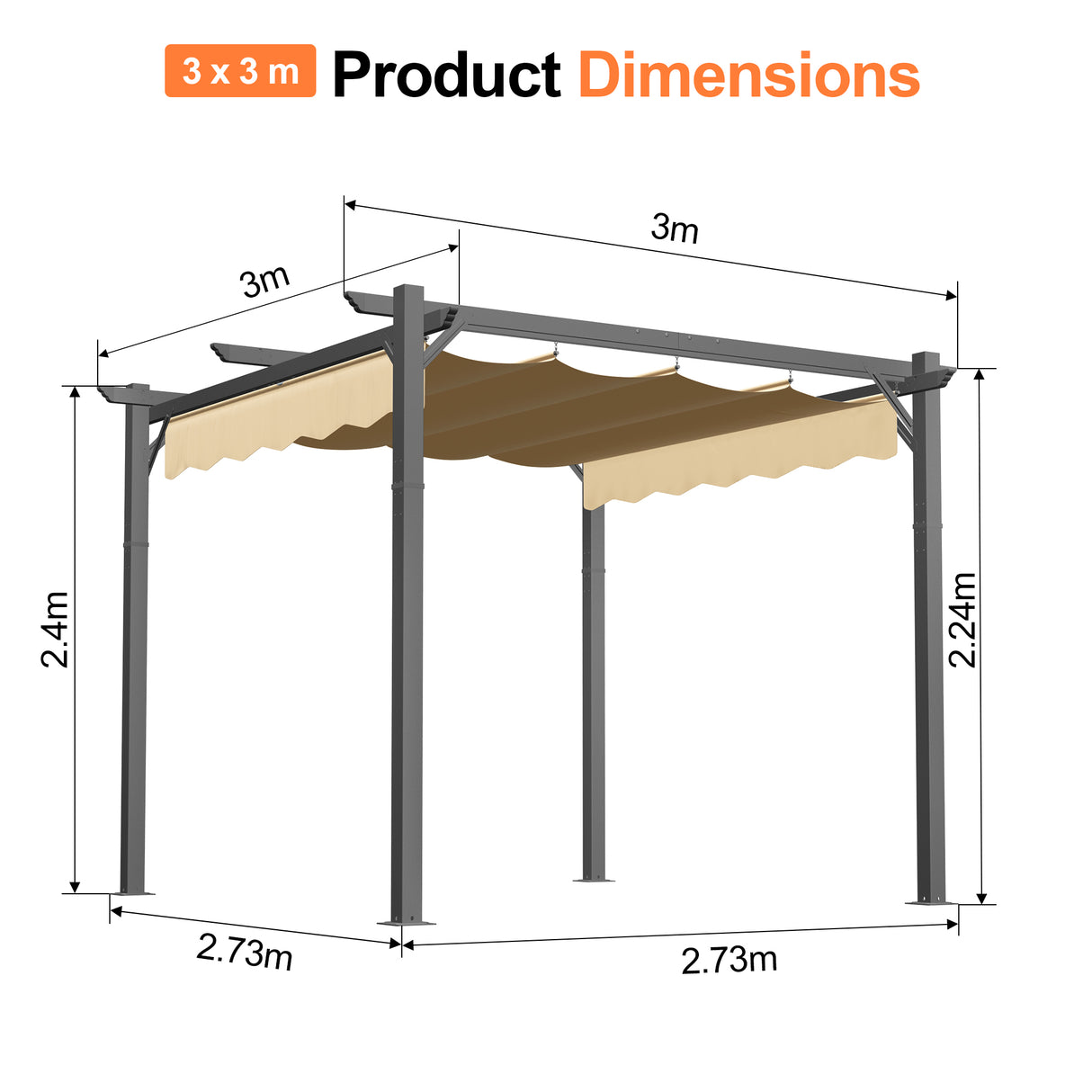 Patioslife Atlantic Retractable Pergola with Adjustable Canopy — Heavy-Duty Outdoor Shade Structure