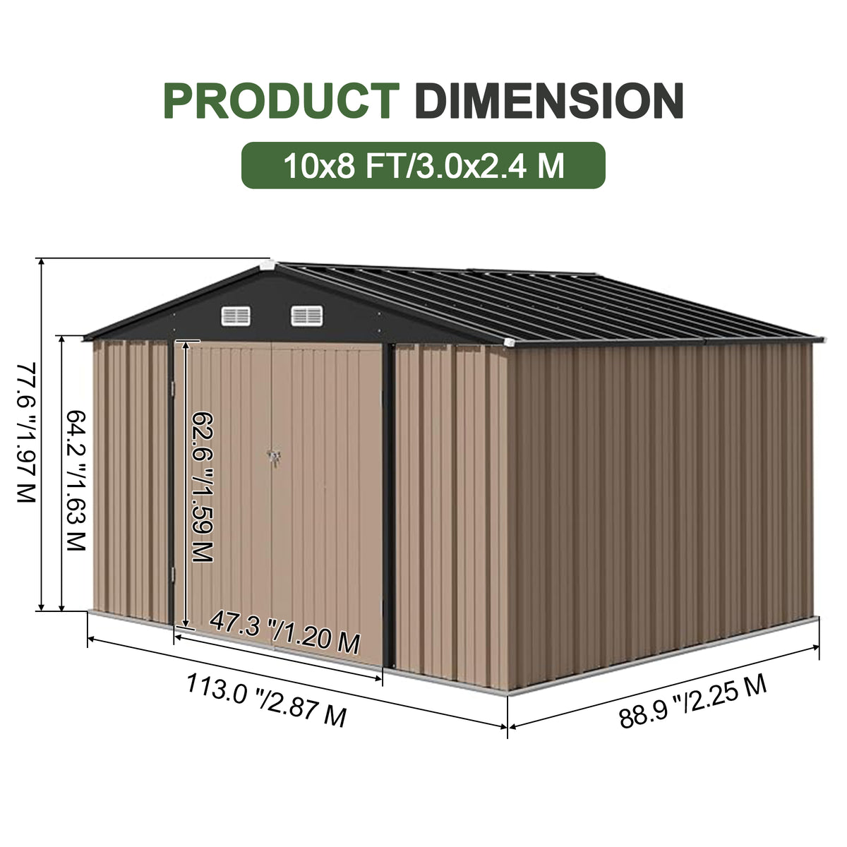 Patioslife Galvanised Steel Garden Shed Gable Roof Metal Outdoor Storage Unit Tool Shed for Garden Backyard Bike Storage All-Weather