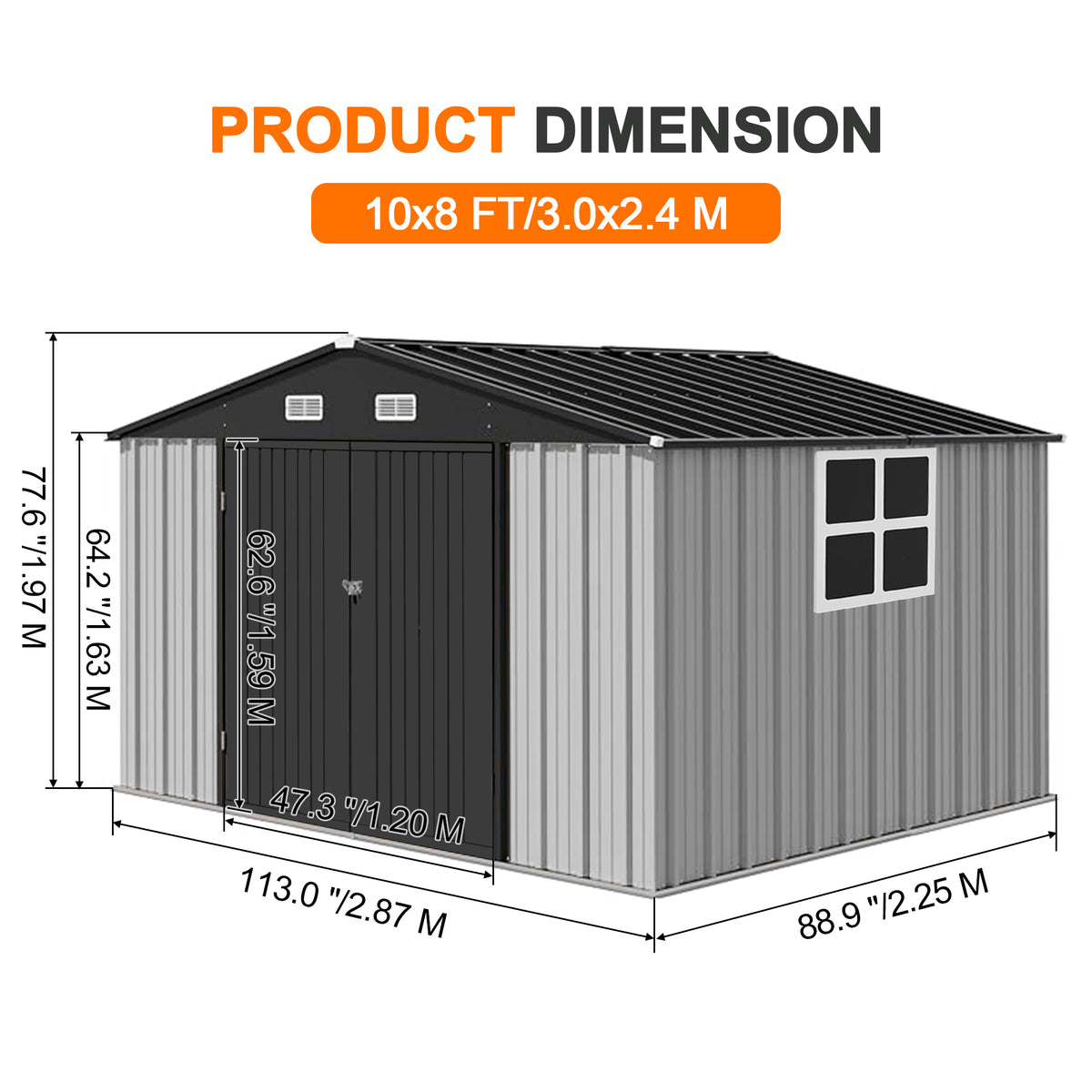 Patioslife YardVault Pro Galvanised Steel Metal Garden Shed with Window, Rust-Resistant Outdoor Tool Shed