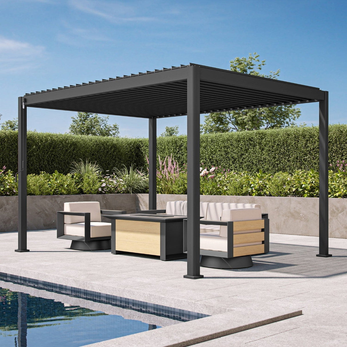 Patioslife Atlantic™,Louvered Pergola,Aluminium Frame,Adjustable Roof,Built-In LED Lights,Freestanding Design,All-Weather Shelter,Deck Pergola,Patio Pavilion,Poolside Shade,Outdoor Entertaining,Weatherproof,Sunshade & Rain Protection,Modern Outdoor Furniture,Luxury Patio Structure,Contemporary Design,Premium Outdoor Living