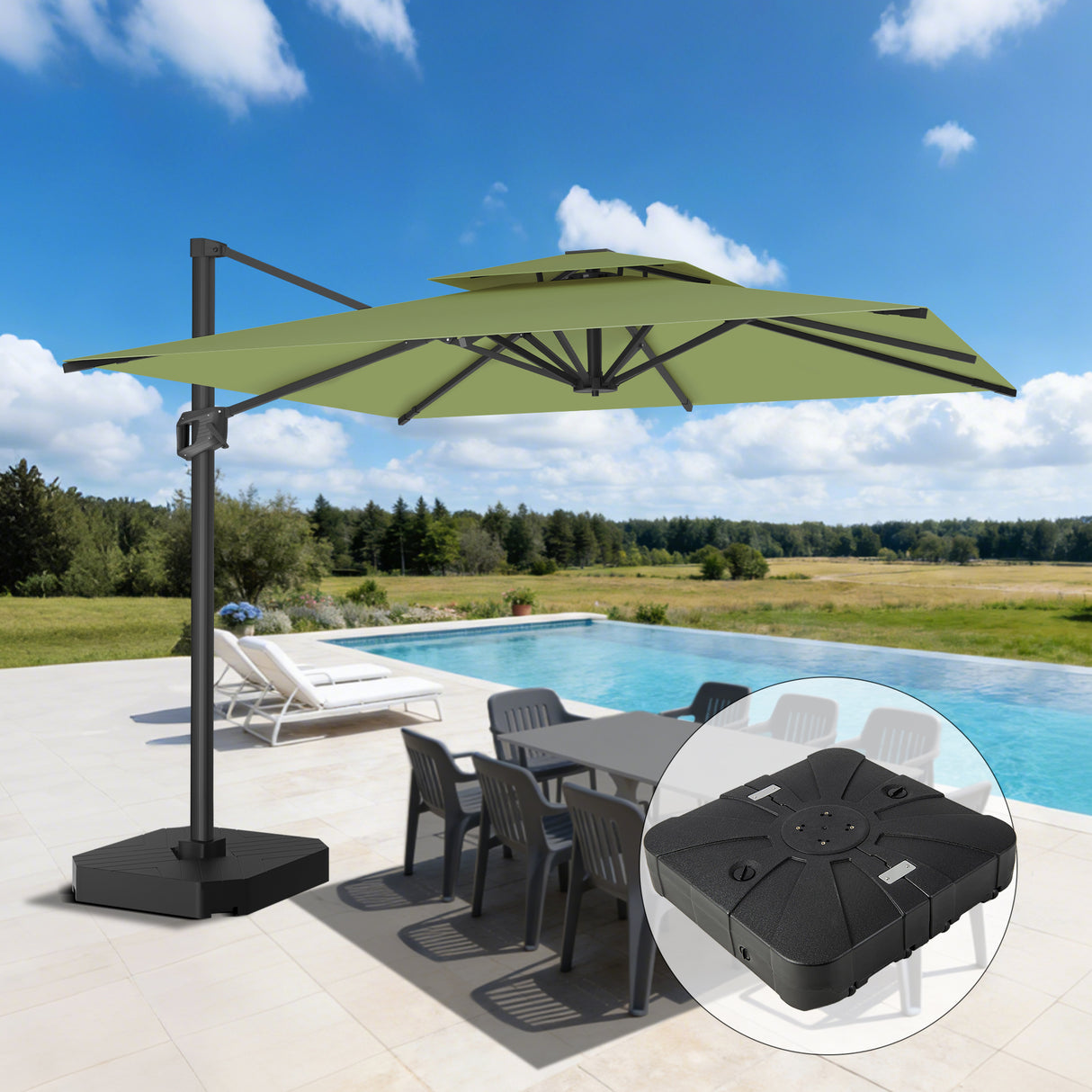Patioslife Aegis Pro All-weather Cantilever Parasol , Reinforced & Powder-Coated Aluminium Ribs and Pole — Perfect for Garden & Patio