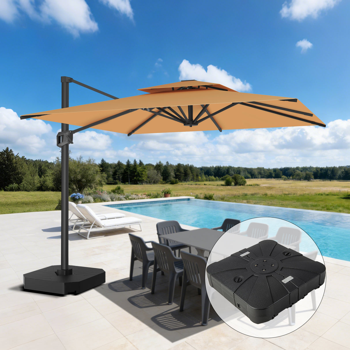 Patioslife Aegis Pro All-weather Cantilever Parasol , Reinforced & Powder-Coated Aluminium Ribs and Pole — Perfect for Garden & Patio