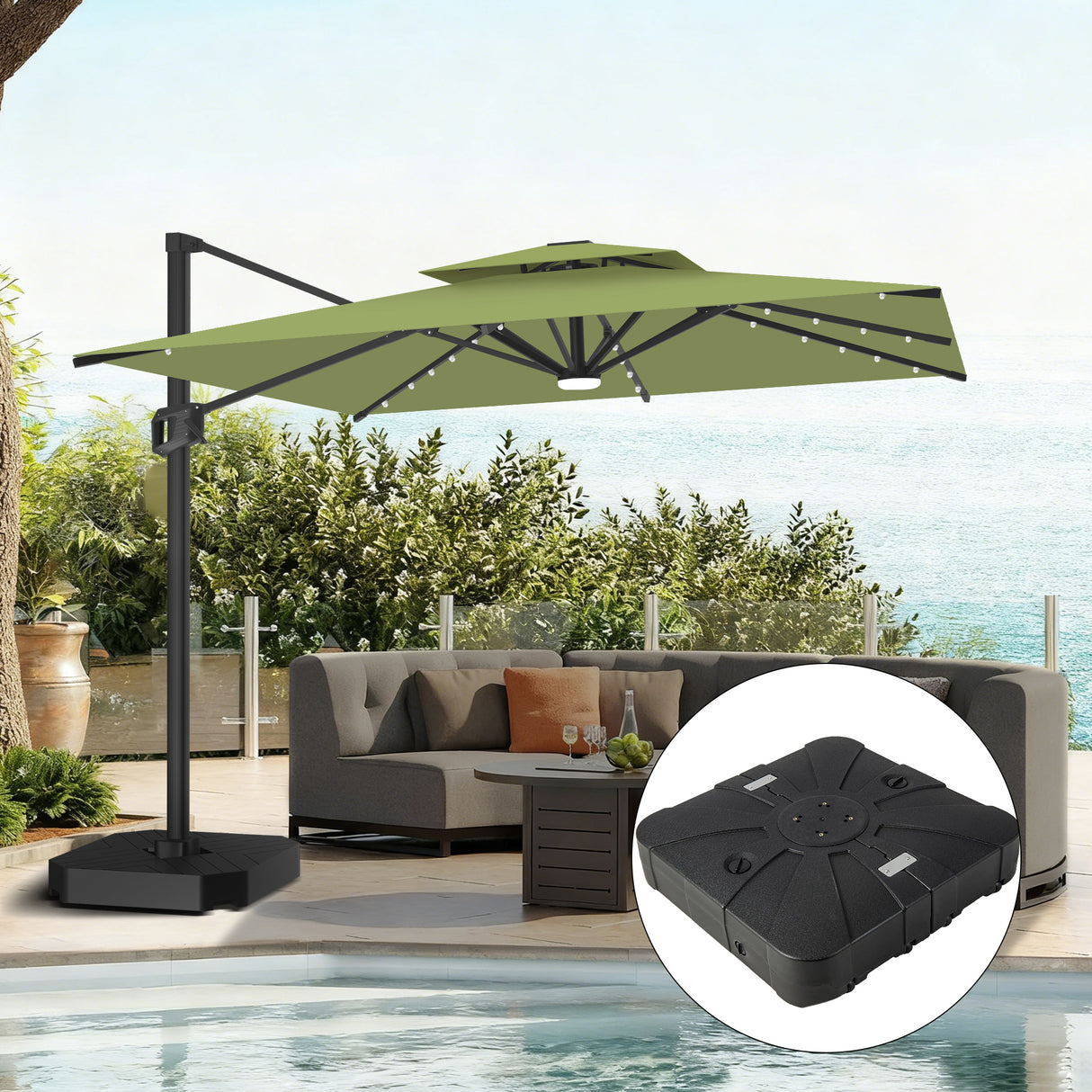 Patioslife Aegis Pro All-weather Cantilever Parasol with LED Lights, Reinforced & Powder-Coated Aluminium Ribs and Pole — Perfect for Garden & Patio