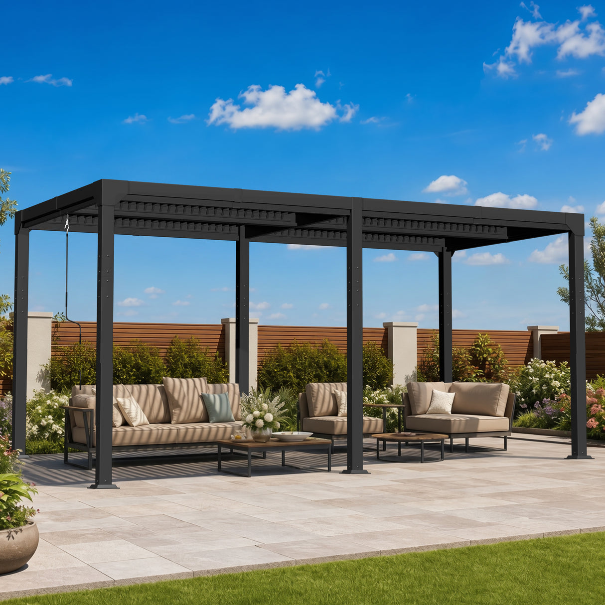 Patioslife Atlantic Premium Louvered Pergola with Adjustable Roof Panels, Integrated Gutter System & Freestanding All-Weather Outdoor Shelter for Patio, Deck & Poolside