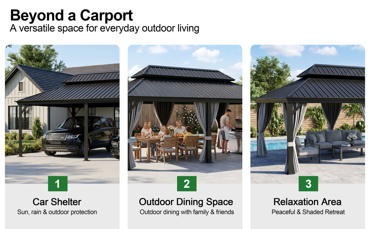 Patioslife Aluminium Carport with Steel Roof – Weatherproof Canopy for Cars, Motorbikes & Campervans