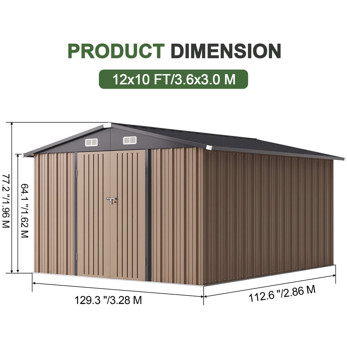 Patioslife Galvanised Steel Garden Shed Gable Roof Metal Outdoor Storage Unit Tool Shed for Garden Backyard Bike Storage All-Weather