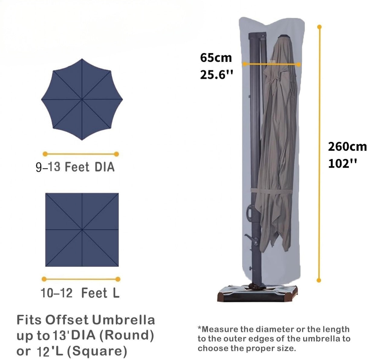 Water-Resistant Patio Umbrella Cover for 9ft-13ft Offset & Cantilever Umbrellas with Zipper & Rod – Durable Outdoor Protection for Curved and Straight Pole Parasols