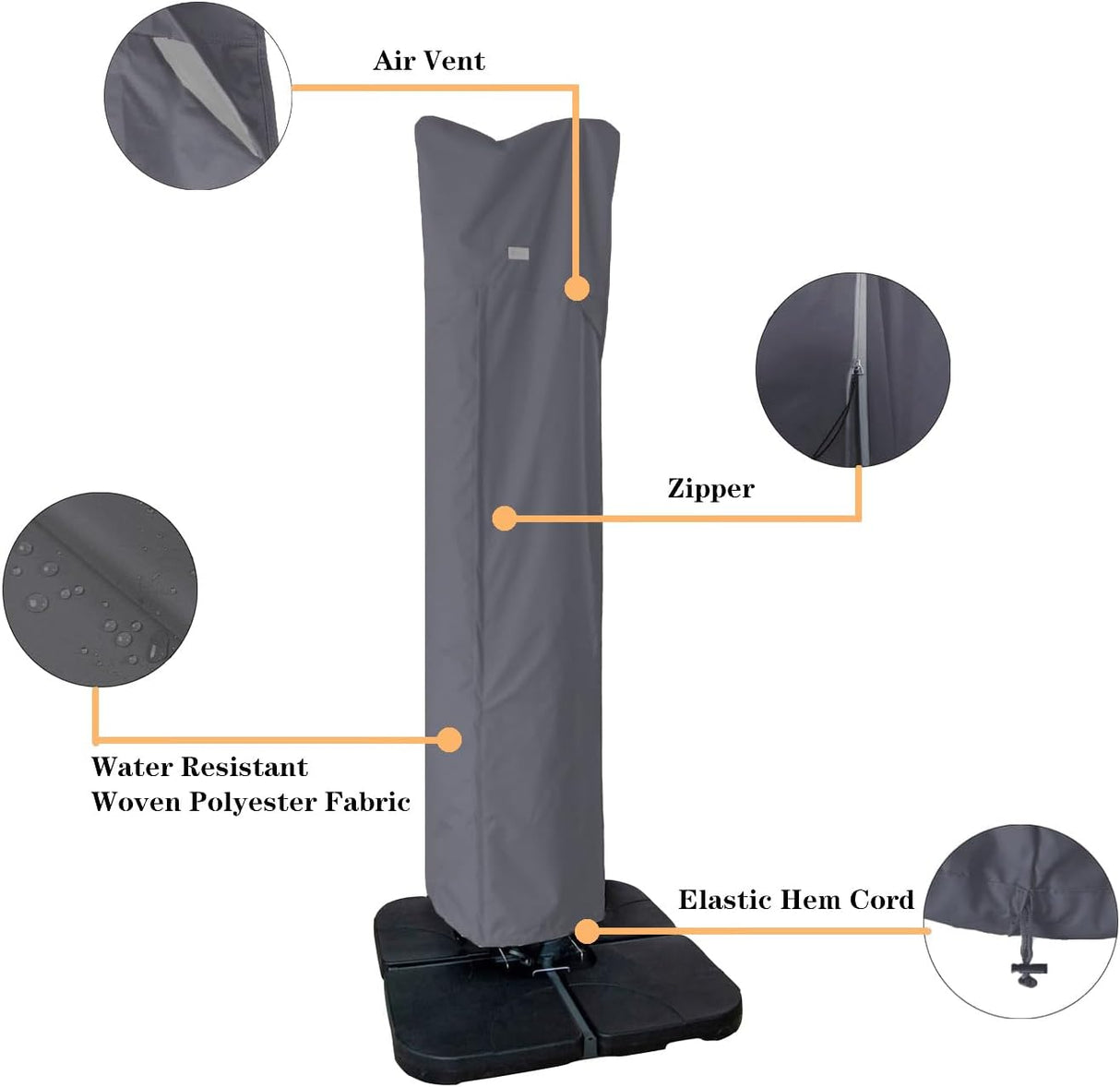 Water-Resistant Patio Umbrella Cover for 9ft-13ft Offset & Cantilever Umbrellas with Zipper & Rod – Durable Outdoor Protection for Curved and Straight Pole Parasols