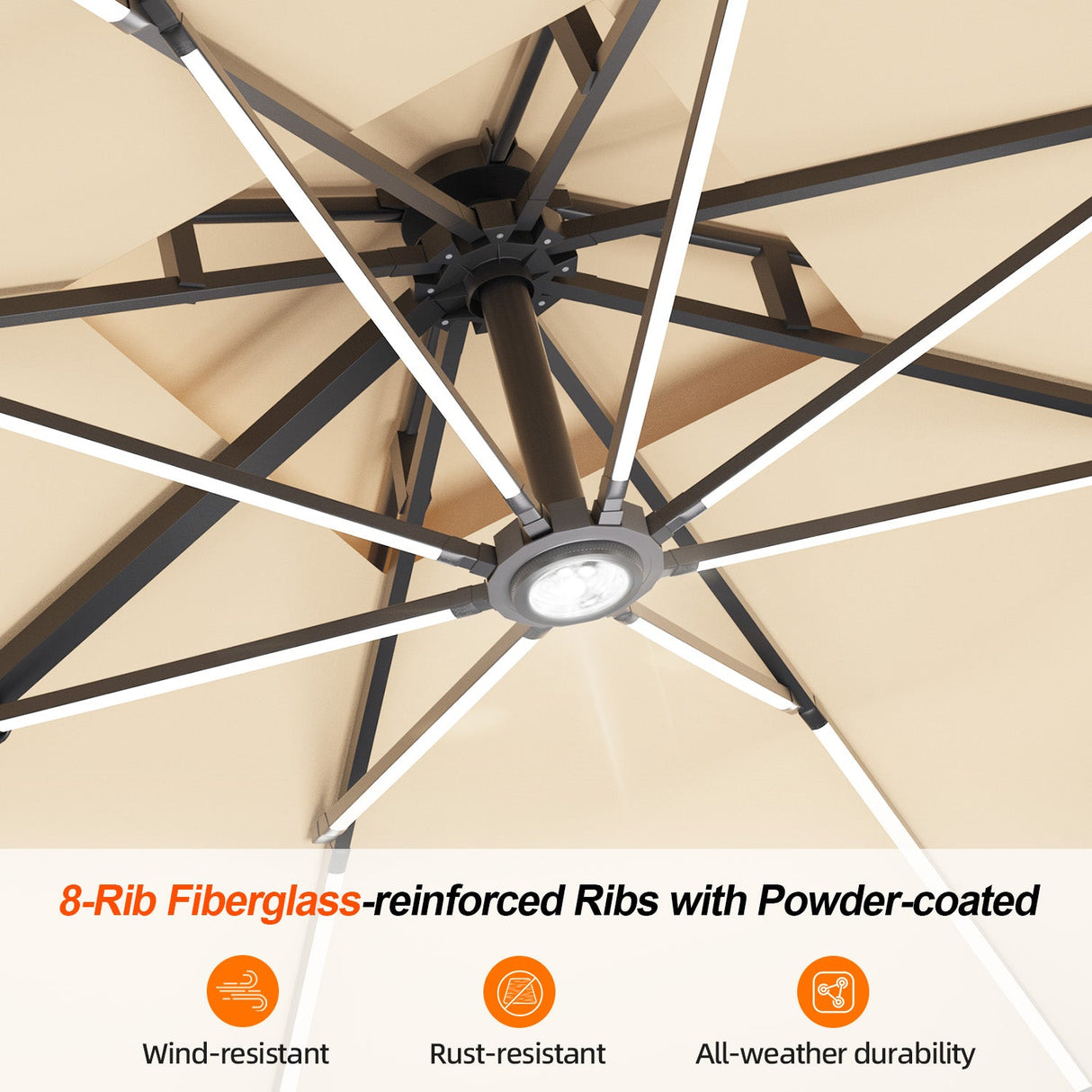 Patioslife Aegis,Cantilever Parasol,LED Strip Lights,Fibreglass Ribs,Powder-Coated Aluminium Pole,Luxury Garden Shade,Patio Umbrella,Outdoor Sunshade,Modern Outdoor Furniture,Weatherproof,UV Protection,Adjustable Angle,Contemporary Design,Premium Outdoor Living,8 rib