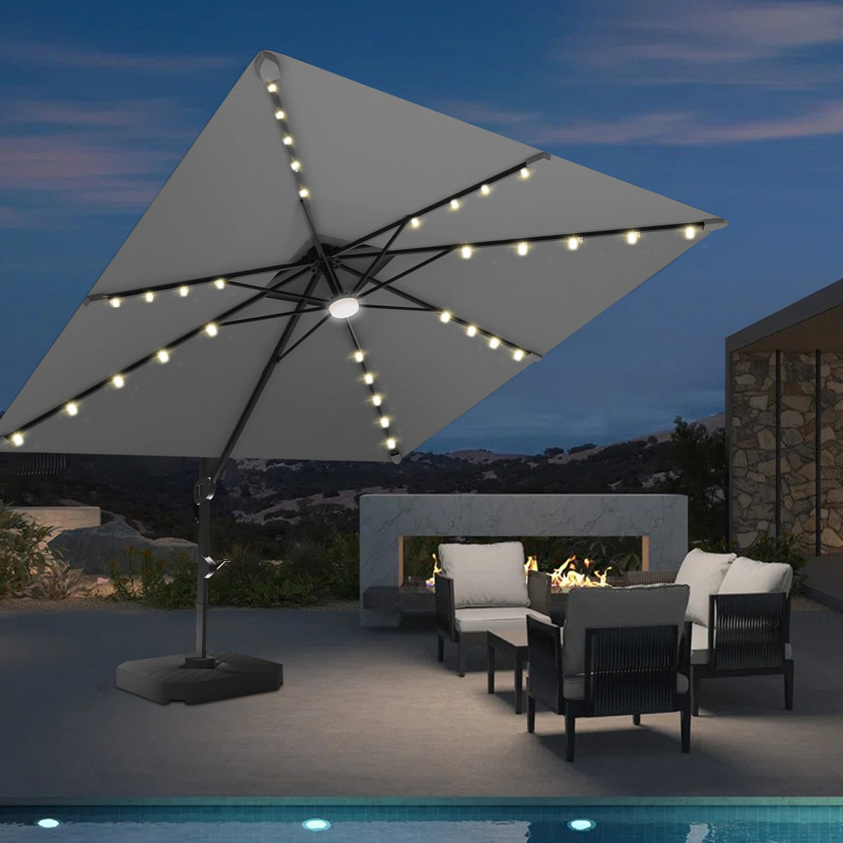 Patioslife Aegis Pro™,Cantilever Parasol,LED Lights,Reinforced Aluminium Ribs,Powder-Coated Aluminium Pole,Garden Umbrella,Patio Shade,Outdoor Sunshade,Weatherproof,UV Protection,Adjustable Angle,Modern Outdoor Furniture,Contemporary Design,Luxury Patio Accessory,Premium Outdoor Living