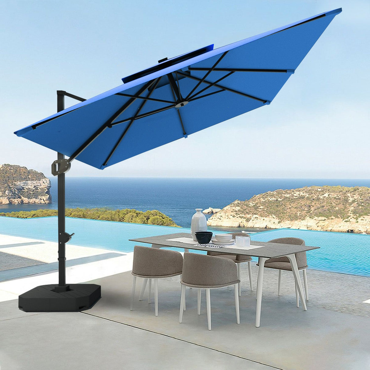 Patioslife Aegis Pro™,Cantilever Parasol,Base Included,Protective Cover,Fibreglass Ribs,Powder-Coated Aluminium Pole,Garden Umbrella,Patio Shade,Outdoor Sunshade,Weatherproof,UV Protection,Adjustable Angle,Modern Outdoor Furniture,Contemporary Design,Luxury Patio Accessory,Premium Outdoor Living
,bue