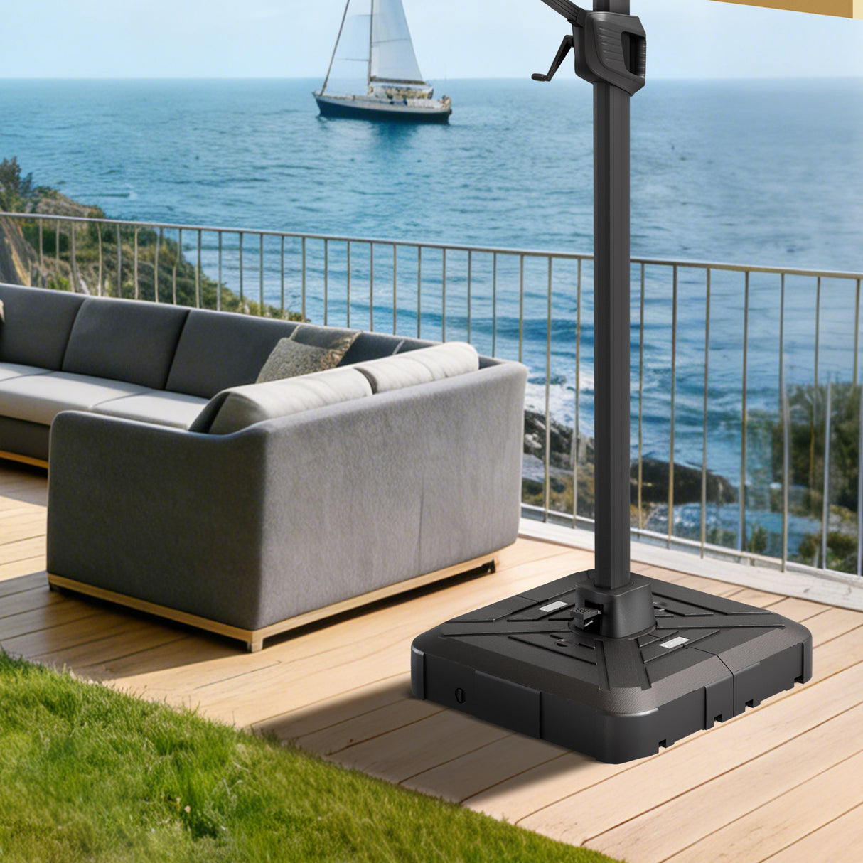Patioslife™ Cantilever Parasol Base 115–200kg, Heavy-Duty Outdoor Rolling Stand, Refillable HDPE Offset Weights with Wheels for Patio, Garden & Poolside Stability