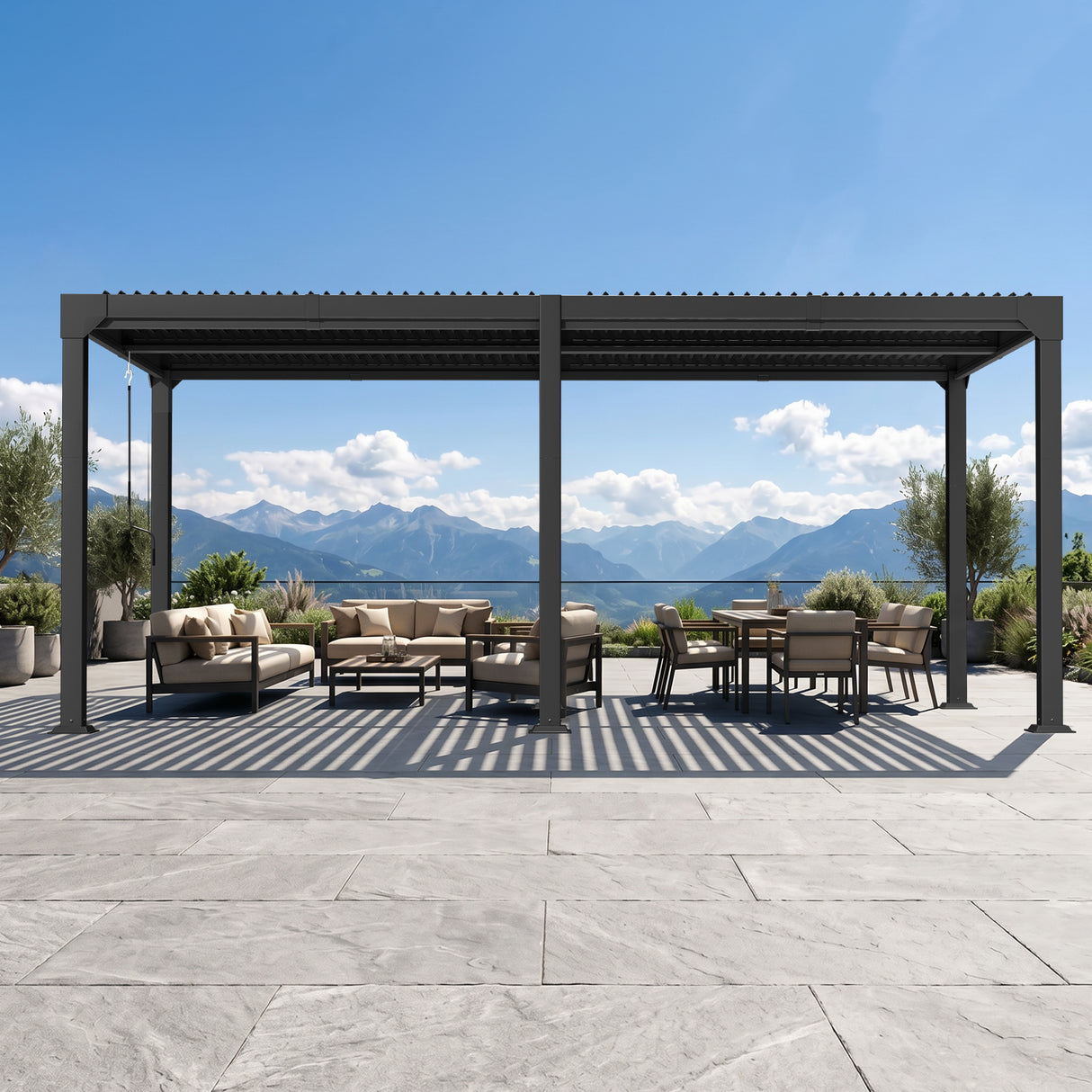 Patioslife Atlantic Premium Louvered Pergola with Adjustable Roof Panels, Integrated Gutter System & Freestanding All-Weather Outdoor Shelter for Patio, Deck & Poolside