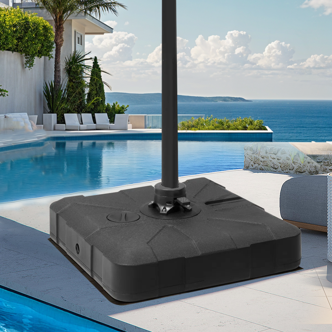 Patioslife™ Cantilever Parasol Base 115–200kg, Heavy-Duty Outdoor Rolling Stand, Refillable HDPE Offset Weights with Wheels for Patio, Garden & Poolside Stability