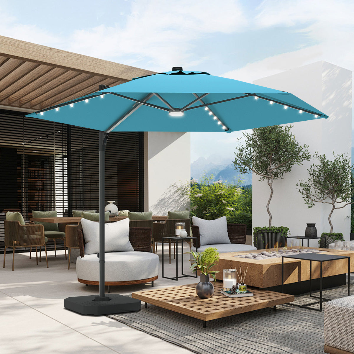 Patioslife Aegis Pro™,Round Cantilever Parasol,All-in-One Shade,Solar LED Lights,Premium Protective Cover,Large Base,Patio Umbrella,Garden Parasol,Outdoor Sunshade,Weatherproof,UV Protection,Adjustable Angle,Modern Outdoor Furniture,Luxury Patio Accessory,Contemporary Design,Premium Outdoor Living,sky blue
