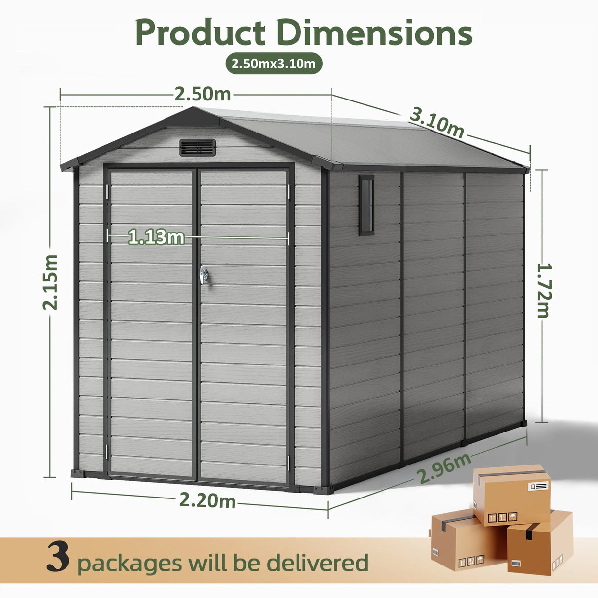 Outdoor Storage Shed with Floor Patioslife YardVault , All-Weather Waterproof Plastic Garden Shed in Resin with Lock and Window for Backyard, Heavy-Duty Storage Shed for Tools, Bikes & Lawn Equipment