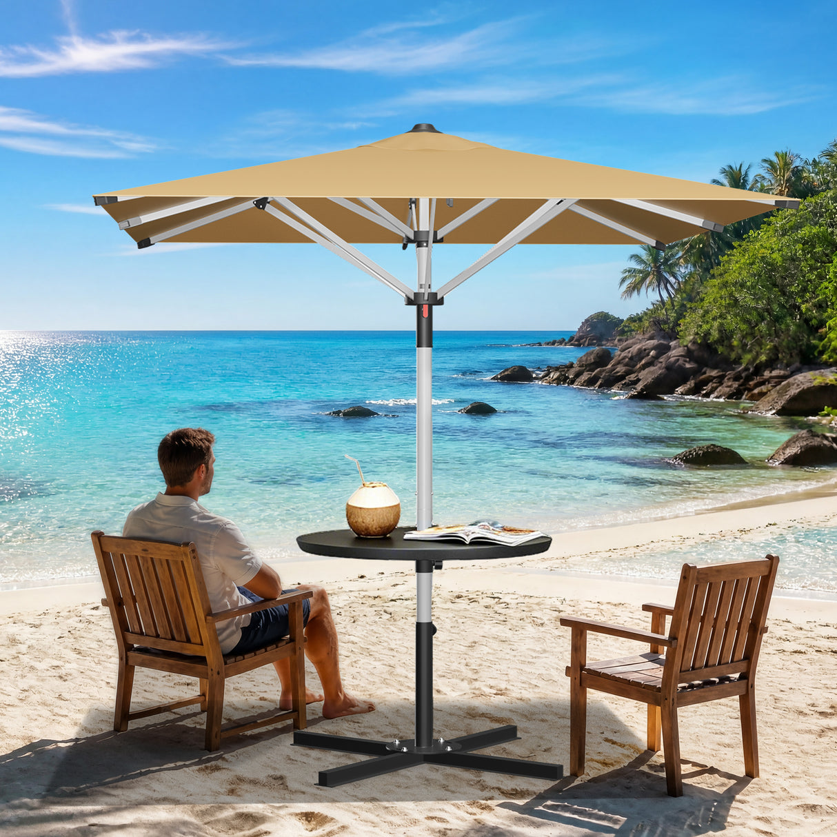Patioslife Garden Parasol — Square & Round | Heavy-Duty Aluminium Pole, Double Vent Canopy | 2.7m, 3m & 3.35m