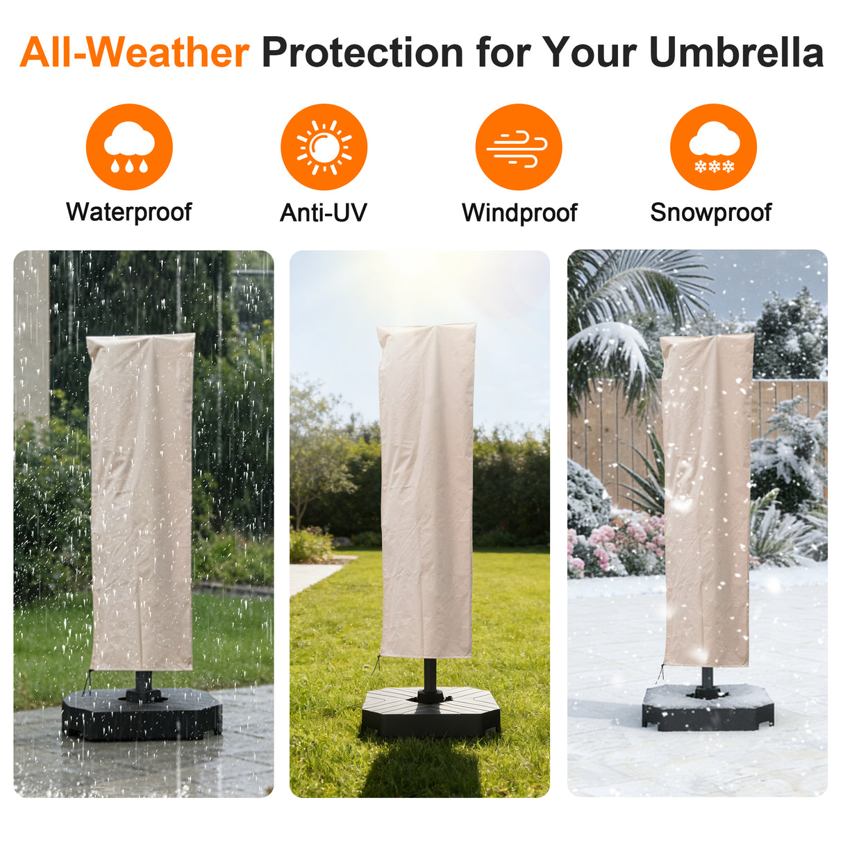 Patio Umbrella Cover for Offset & Cantilever Umbrellas with Zipper & Rod – Durable Outdoor Protection for Curved and Straight Pole Parasols