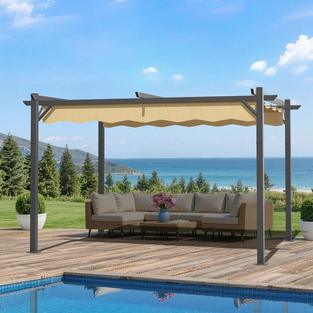 Patioslife Atlantic Retractable Pergola with Adjustable Canopy — Heavy-Duty Outdoor Shade Structure