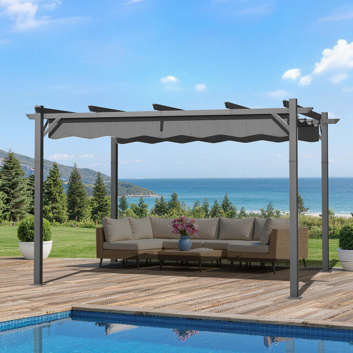 Patioslife Atlantic Retractable Pergola with Adjustable Canopy — Heavy-Duty Outdoor Shade Structure