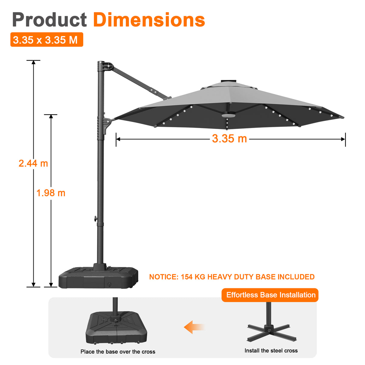 Patioslife Aegis Pro Round Cantilever Patio Umbrella with Solar LED Lights & Shade Protection