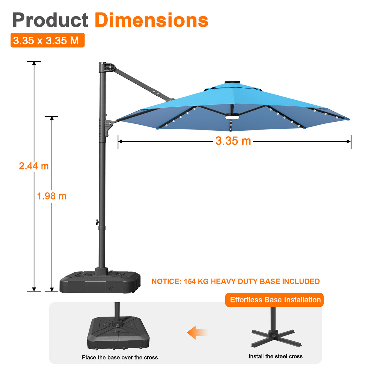 Patioslife Aegis Pro Round Cantilever Patio Umbrella with Solar LED Lights & Shade Protection