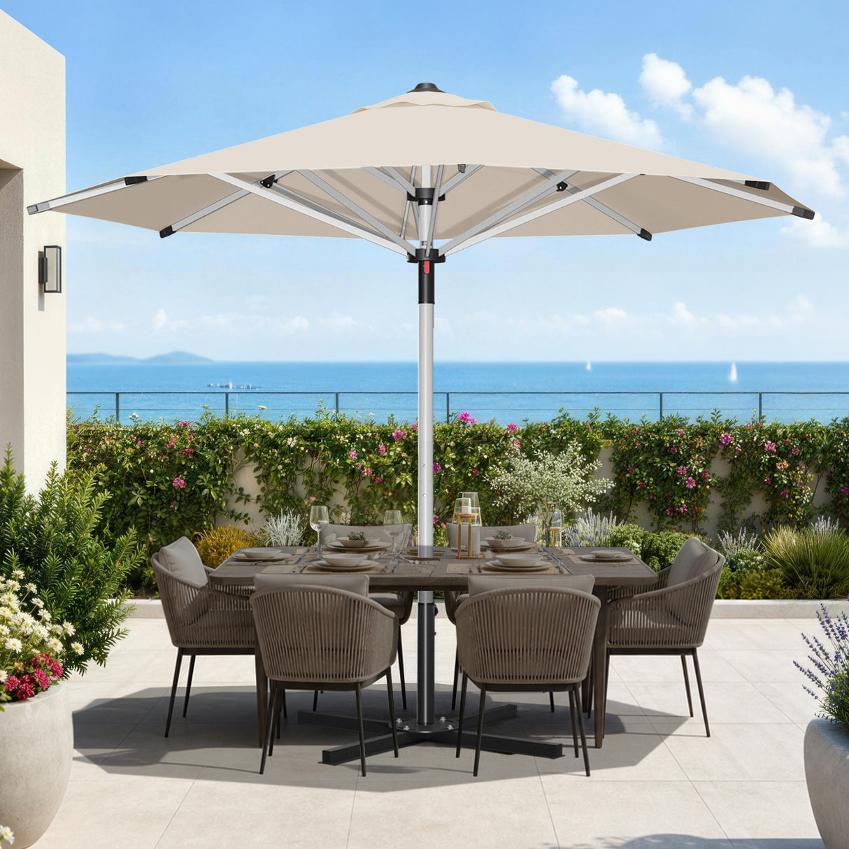 Patioslife Garden Parasol — Square & Round | Heavy-Duty Aluminium Pole, Double Vent Canopy | 2.7m, 3m & 3.35m