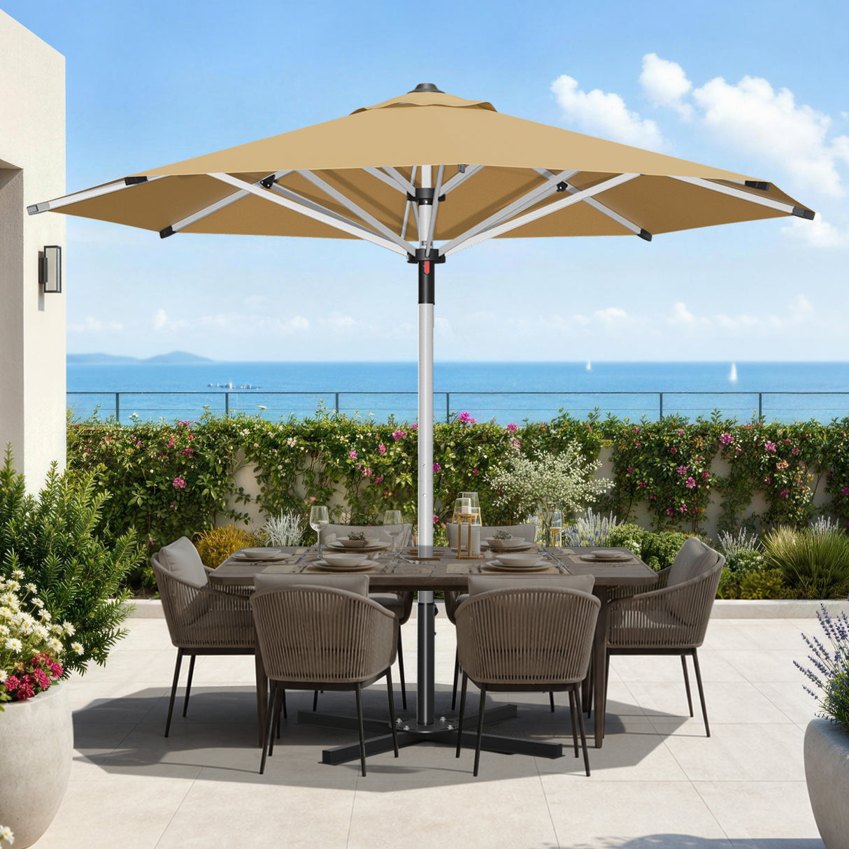 Patioslife Garden Parasol — Square & Round | Heavy-Duty Aluminium Pole, Double Vent Canopy | 2.7m, 3m & 3.35m