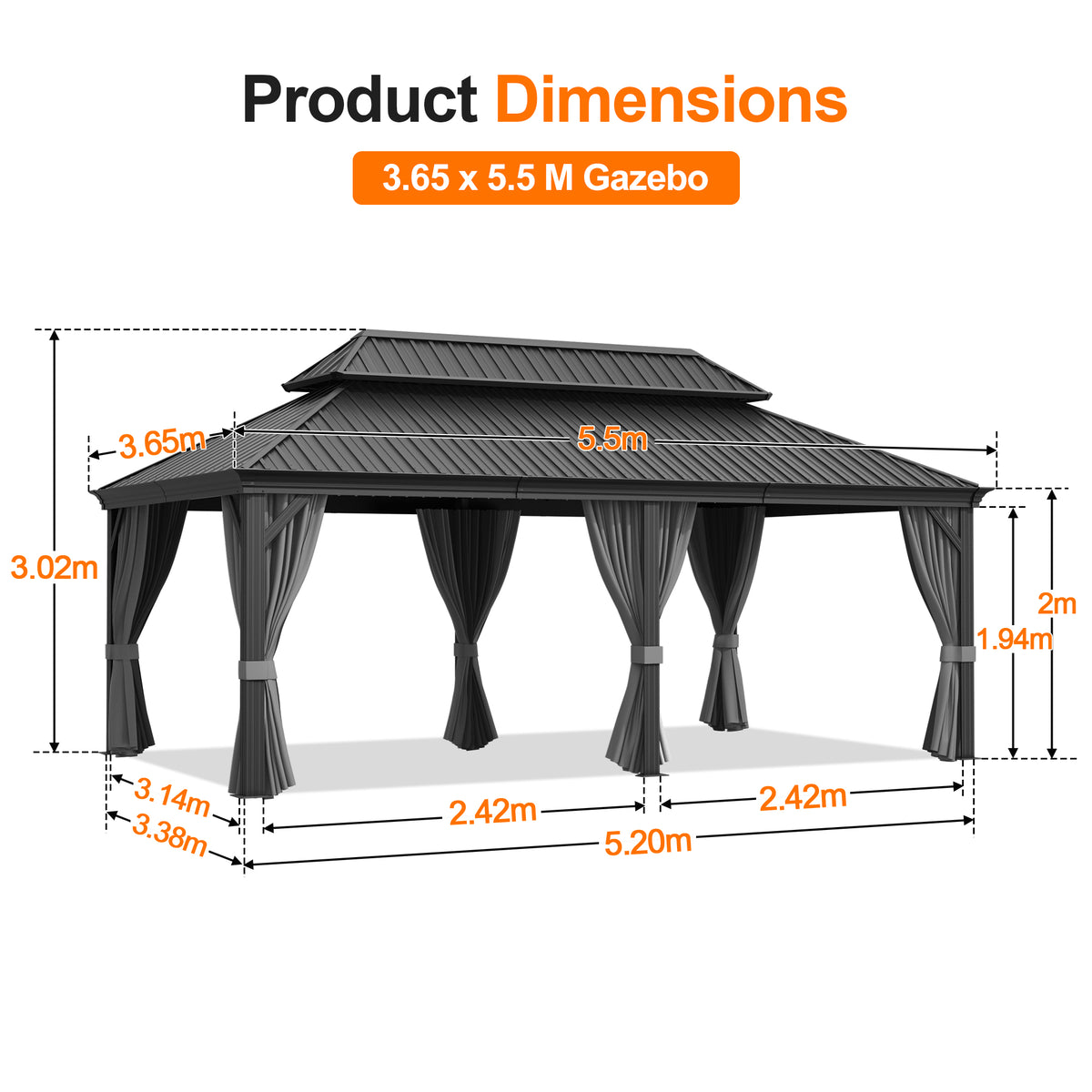 Patioslife Luxury Haven Hardtop Gazebo with sides & Drainage Gutters, 120×120mm Aluminum Posts| Most Popular Choice for Garden or Backyard