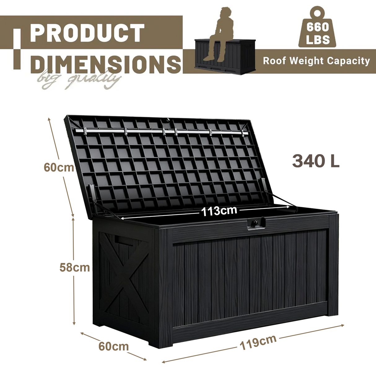 Outdoor Deck Box, Large Resin Weatherproof Storage for Patio Furniture, Garden Tools & Pool Supplies, Lockable, UV Resistant