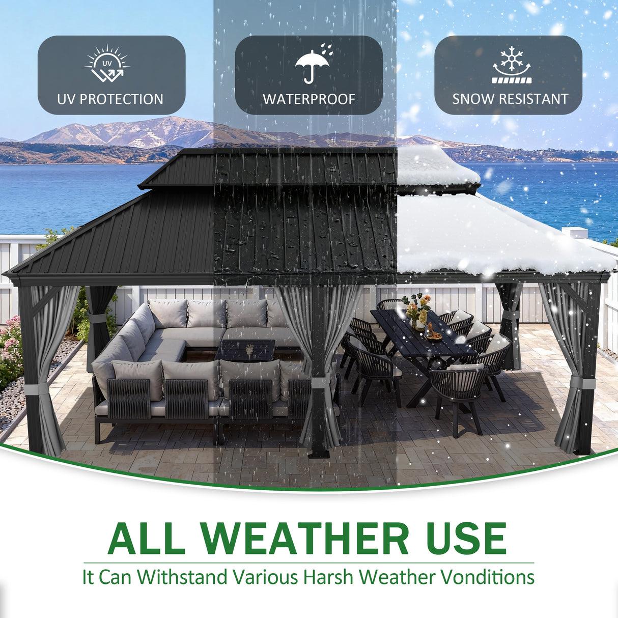 Patioslife Aluminium Carport with Steel Roof – Weatherproof Canopy for Cars, Motorbikes & Campervans
